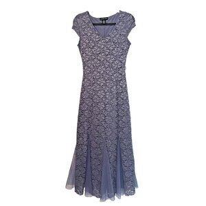 Cardalight Petite Periwinkle Blue Tiny Sequin Lace Maxi Evening Gown SMALL PS